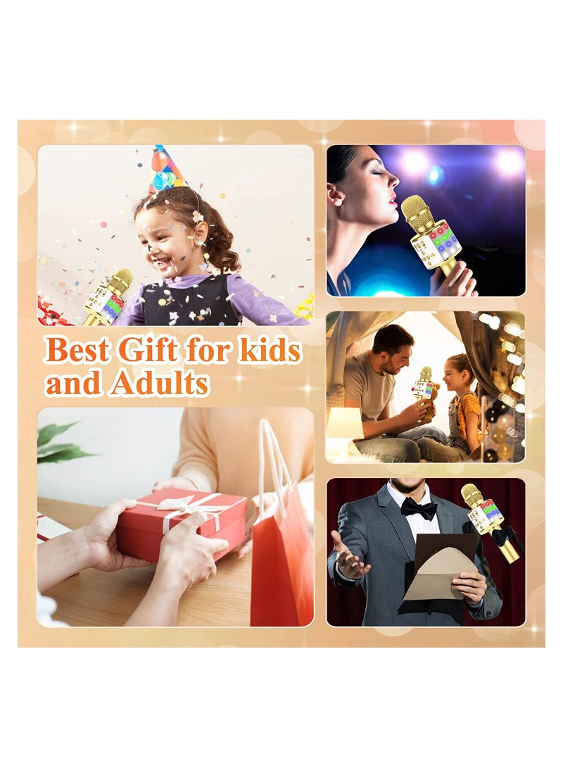 Toy Microphone for Kids, Handheld Wireless Bluetooth Microphone for Adults with LED Lights Portable Karaoke Mic Speaker Player Recorder Machine for Birthday Home Party (Gold) - Image 2